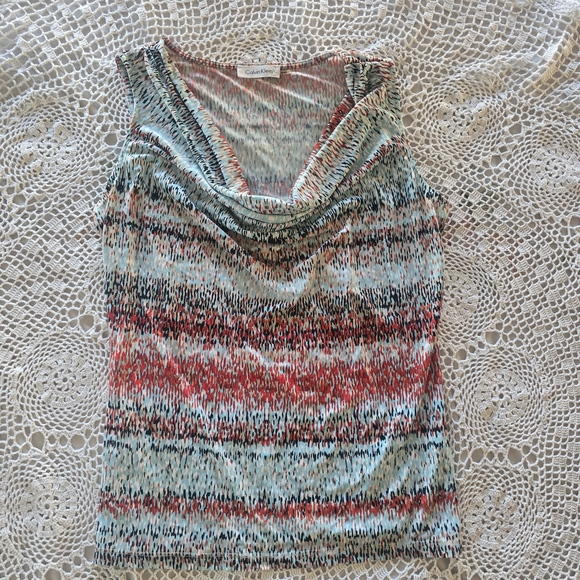 Calvin Klein Tops - Calvin Klein Sleeveless Cowl Neck Top Multicolor Abstract Print Size M